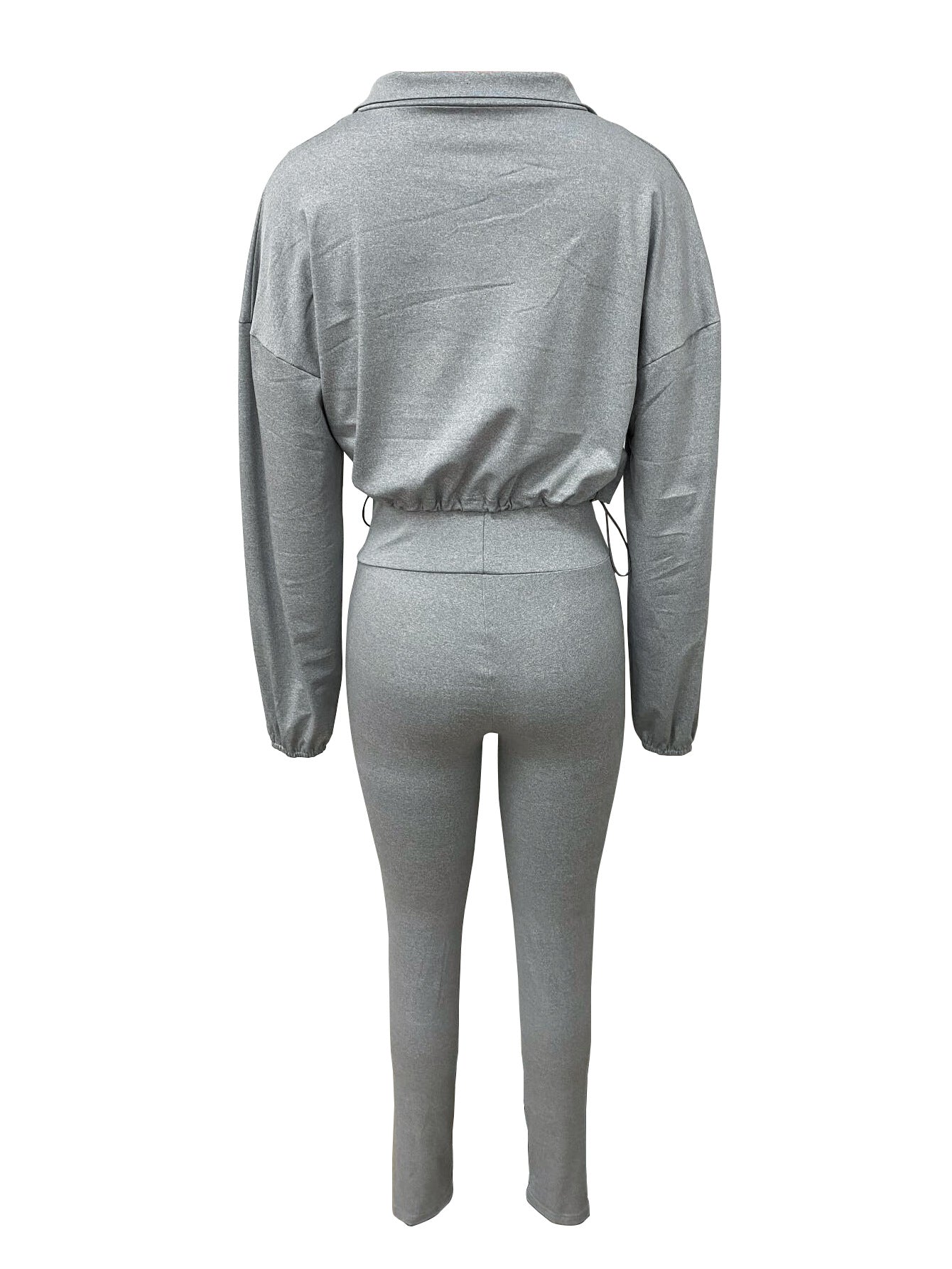 Women's Fashion Turndown Collar Zipper Sports Long Sleeve Top Slim Bell Bottom Pants Yoga Two Piece Set 5