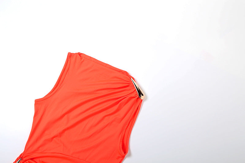 Women Fall Solid Metallic Sleeveless Sexy Slit Dress 29