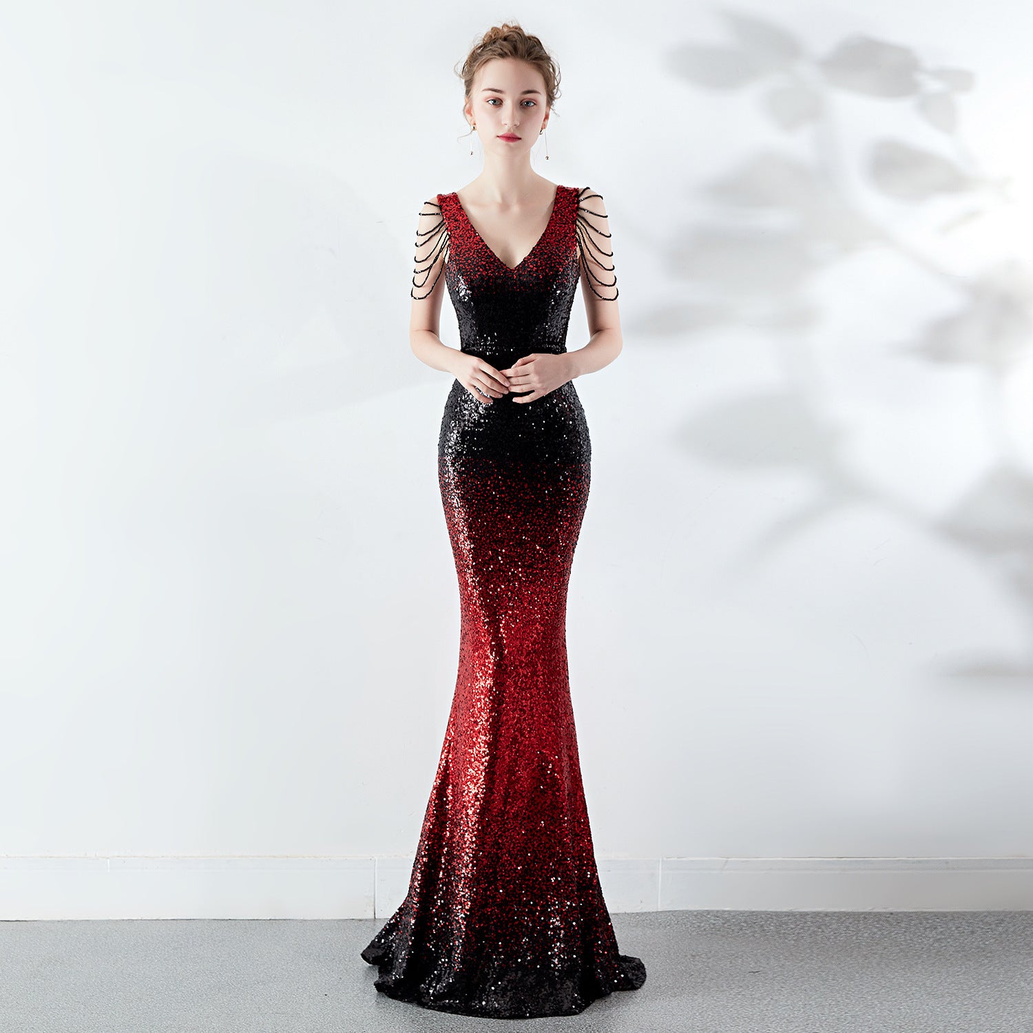 Women Gradient Color Crystal Diamond Chain Sexy Evening Dress 13