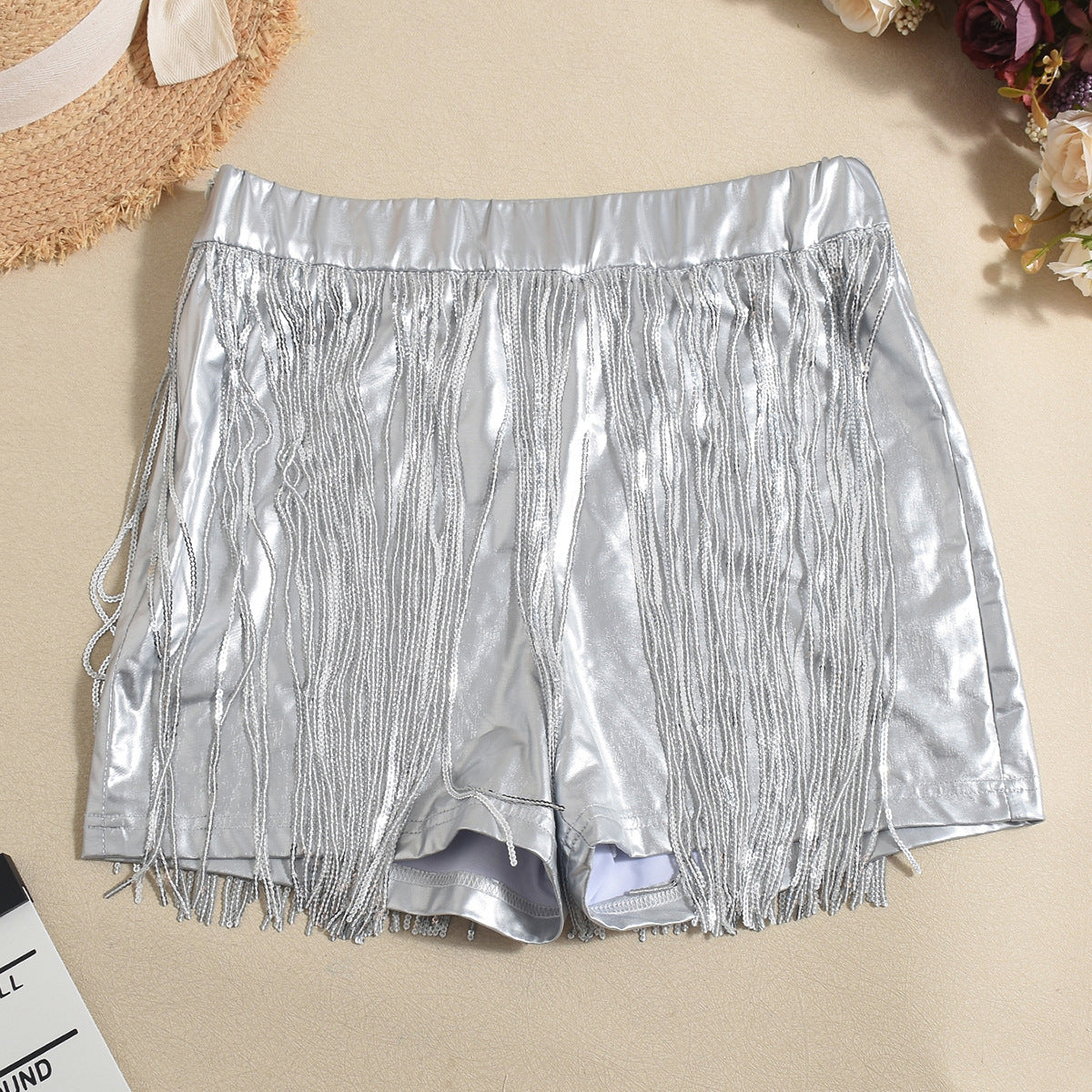 Women Spring/Summer Pu-Leather Tassel Shorts 6