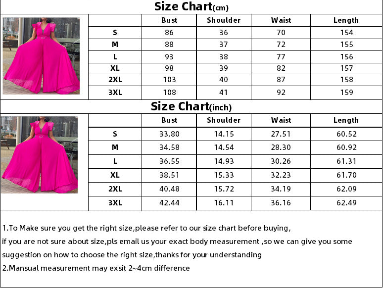 Belted Plus Size Women'smesh See-Through Sexy Pleated Wide Leg Slim Waist Jumpsuit 23