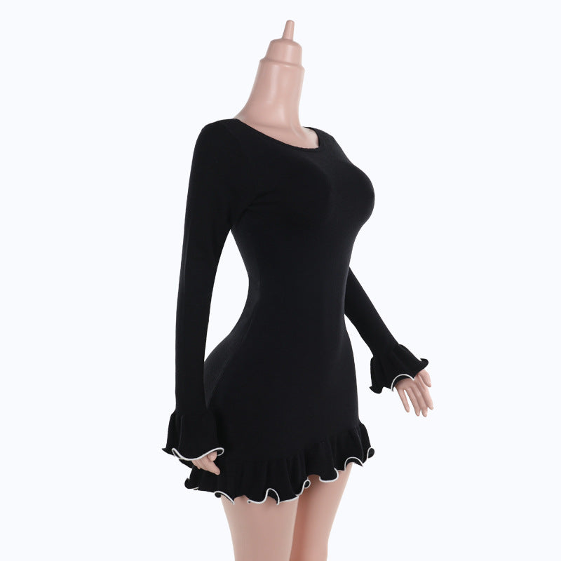 Autumn Chic Ruffled A-Line Long Sleeve Women Knitting Dress 12
