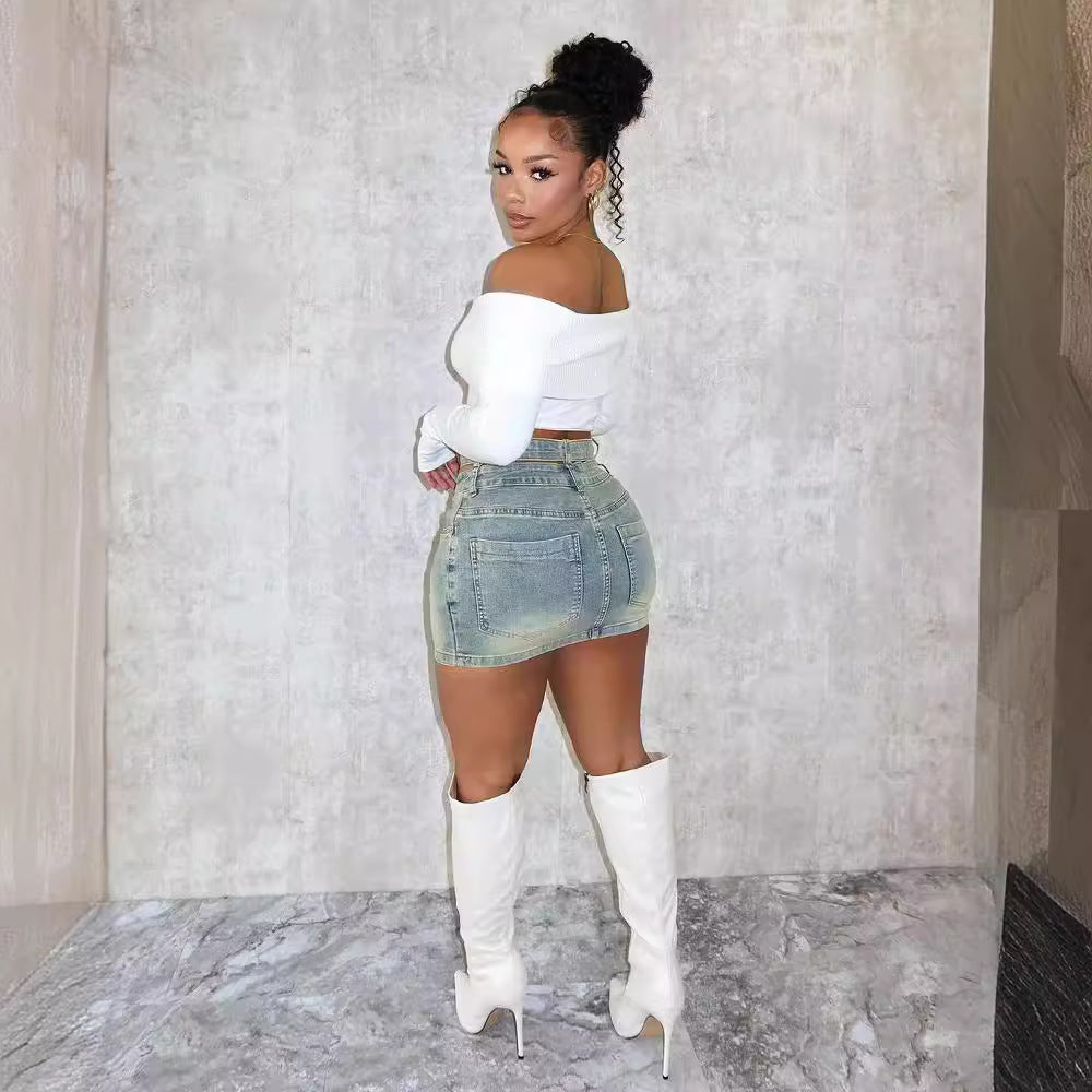 Women Spring/Summer Stretch Bodycon Denim Mini Skirt 3