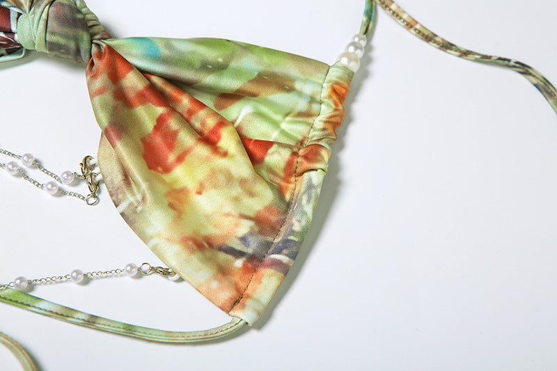 Women's Spring Halter Neck Tie Beaded Chain Slim Low Back Sexy Dress 39