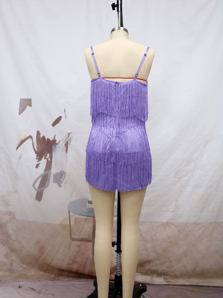 Women Sexy Sling Mini Fringe Dress 9