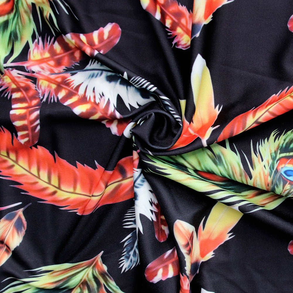 Plus Size Women Feather Print Sexy Slit Dress 30