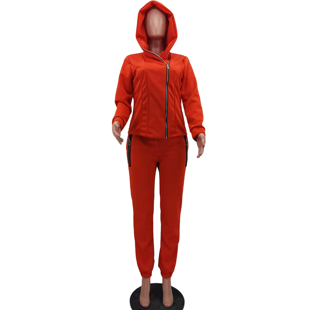 Women's Solid Color Zipper Fashion Casual Sports Two-Piece Pants Set 12