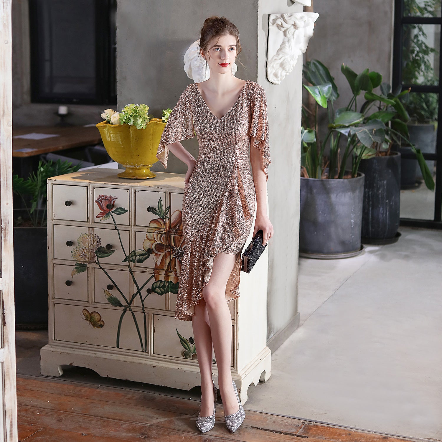 Summer Occasional Formal Sequin Irregular Short Cocktail Dress 14