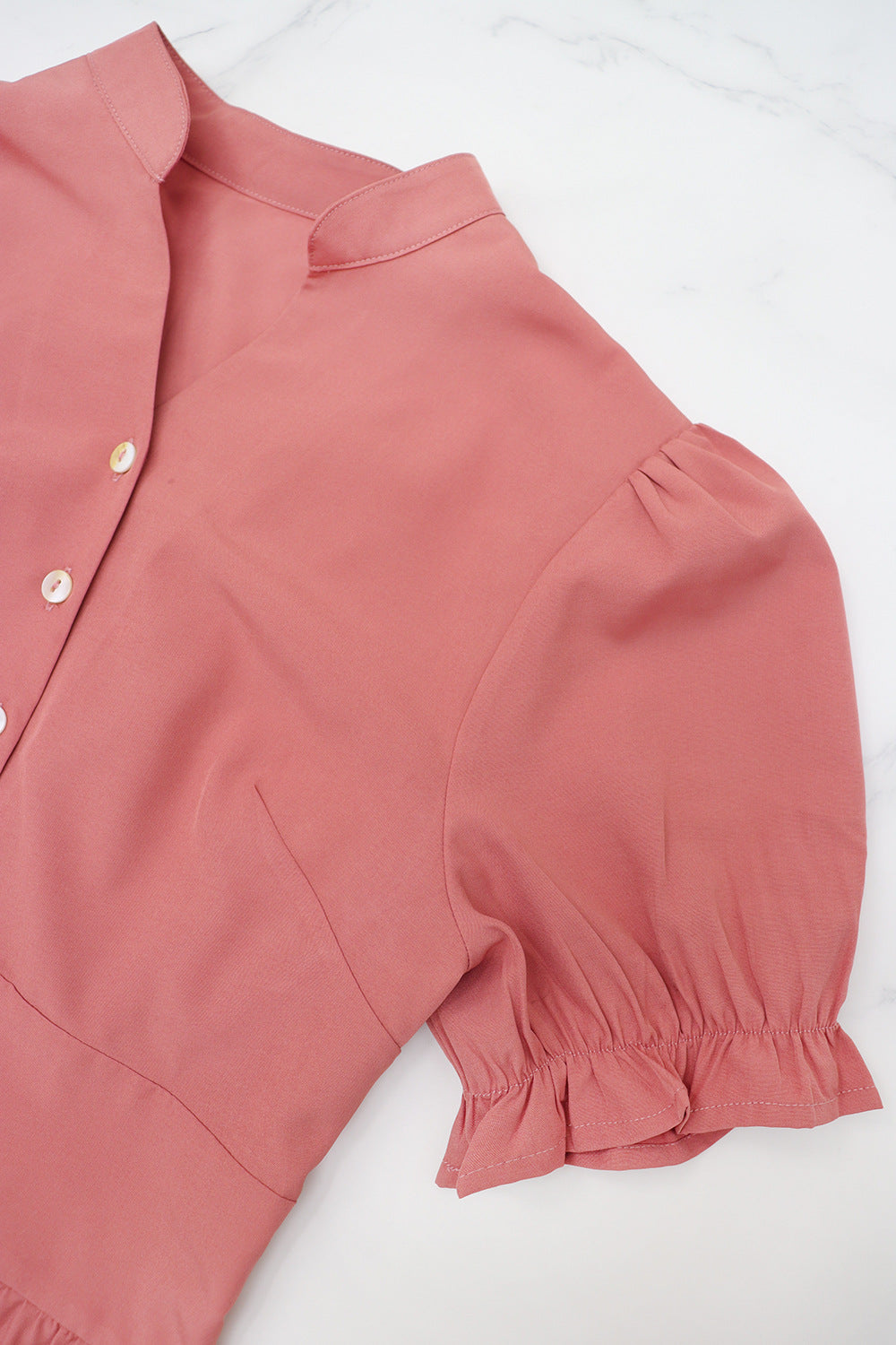 Women's Casual Short-Sleeve V-Neck Slim Waist Button A-Line Dress 6