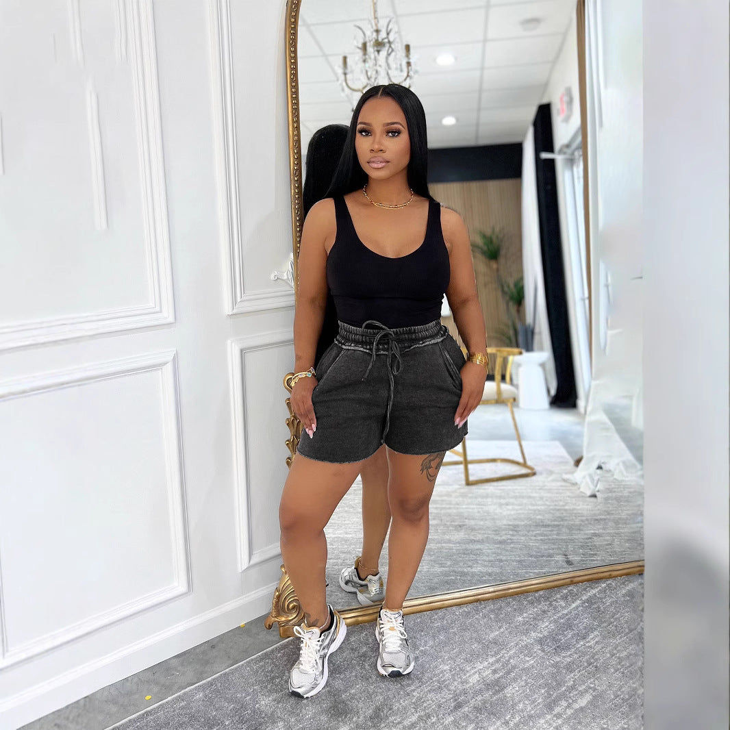 Washed shorts sexy women's vest Casual two-piece Set 8