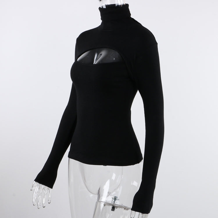 Winter Black Turtleneck Cut Out Knit Basic Top 6