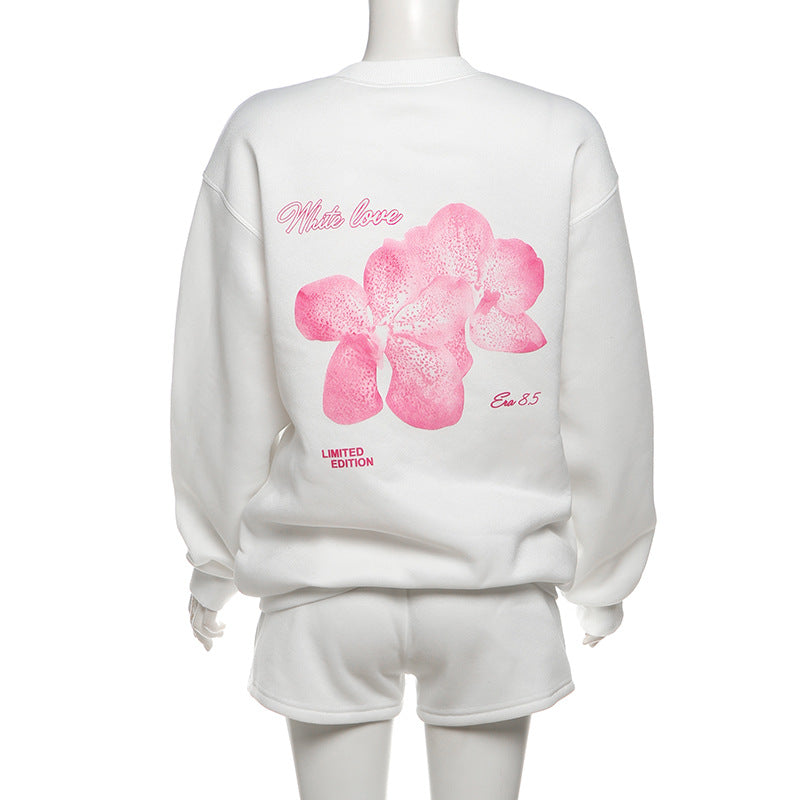 Autumn and Winter Women Printed Basic Top and Shorts Casual Sports Two-piece Set 6