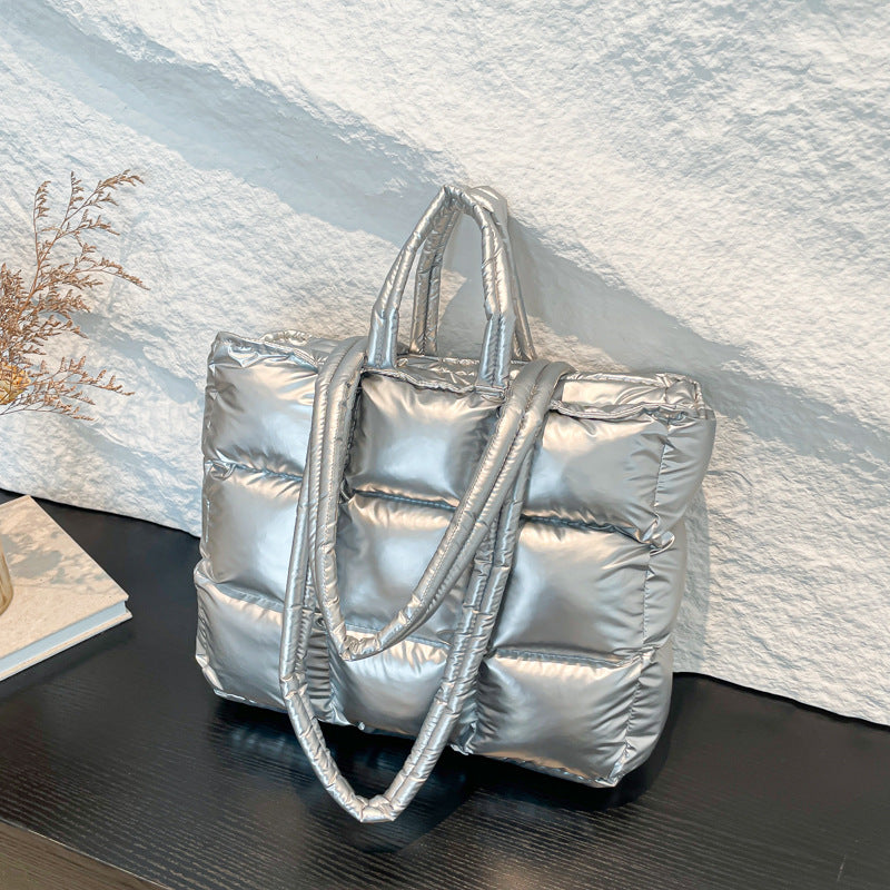 Cotton Down Bag Women's Checkered Shoulder Fashionable Handbag 19