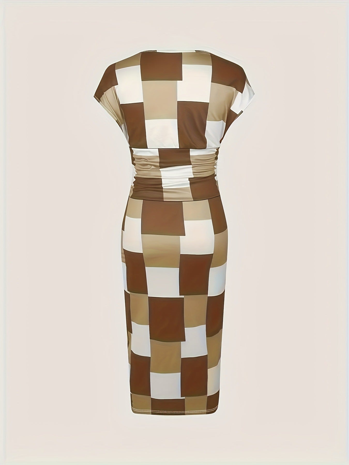 Women Patchwork Printed V-Neck Short Sleeve Dress 6