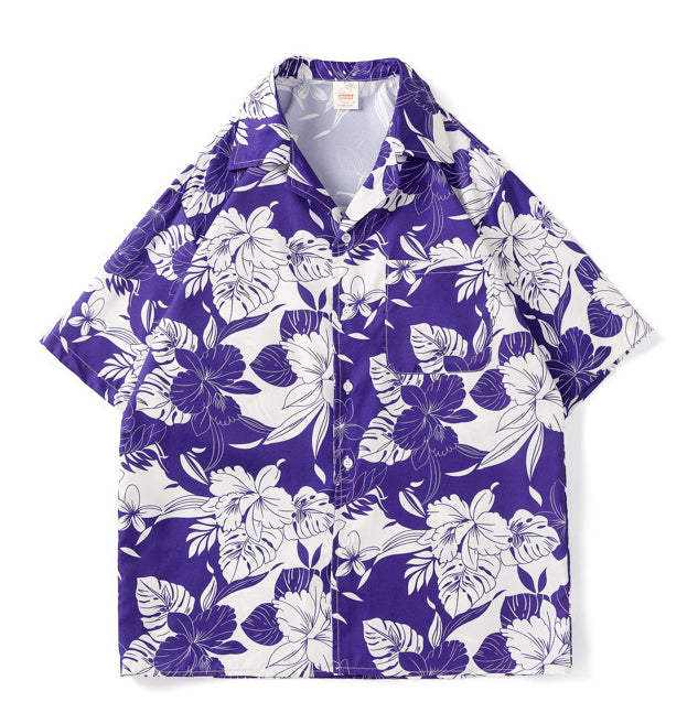 American Retro Classic Flower Shirt Men's Short-Sleeved Summer Casual Loose Hawaiian Shirt 10