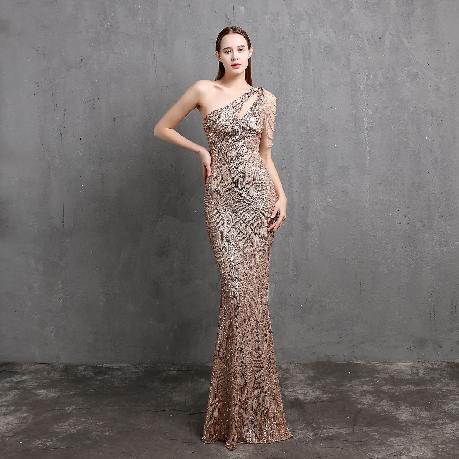 Summer formal sequin one shoulder mermaid evening dress 5