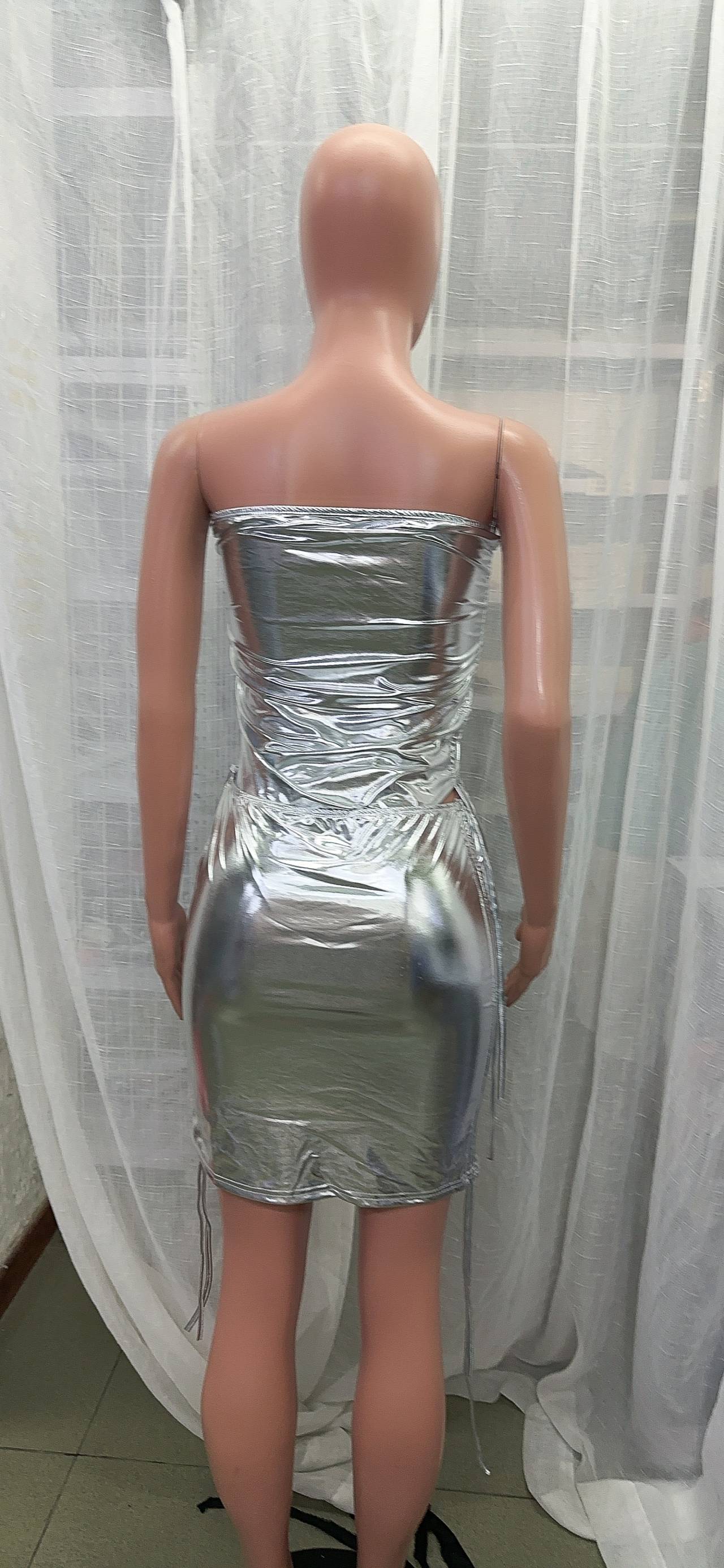 Summer Women's Fashion Metallic Drawstring Bodysuit Drawstring Bodycon Women's Suits 15