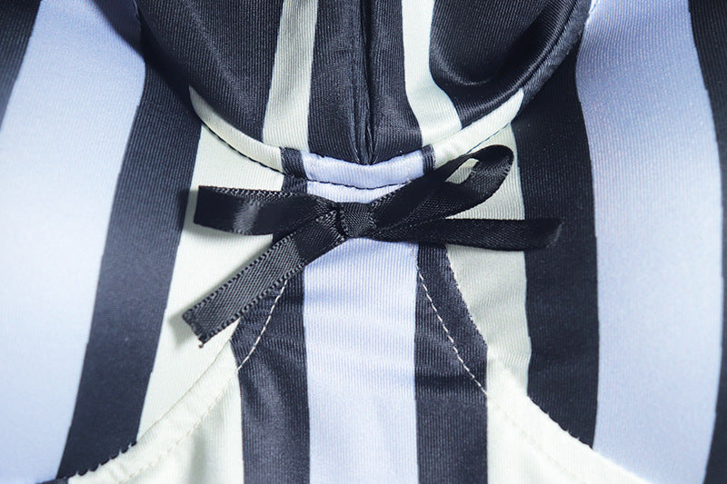 Women Fall Style Printed Sleeveless Halter Neck Striped Contrast Top and Skirt Two Piece Set 9