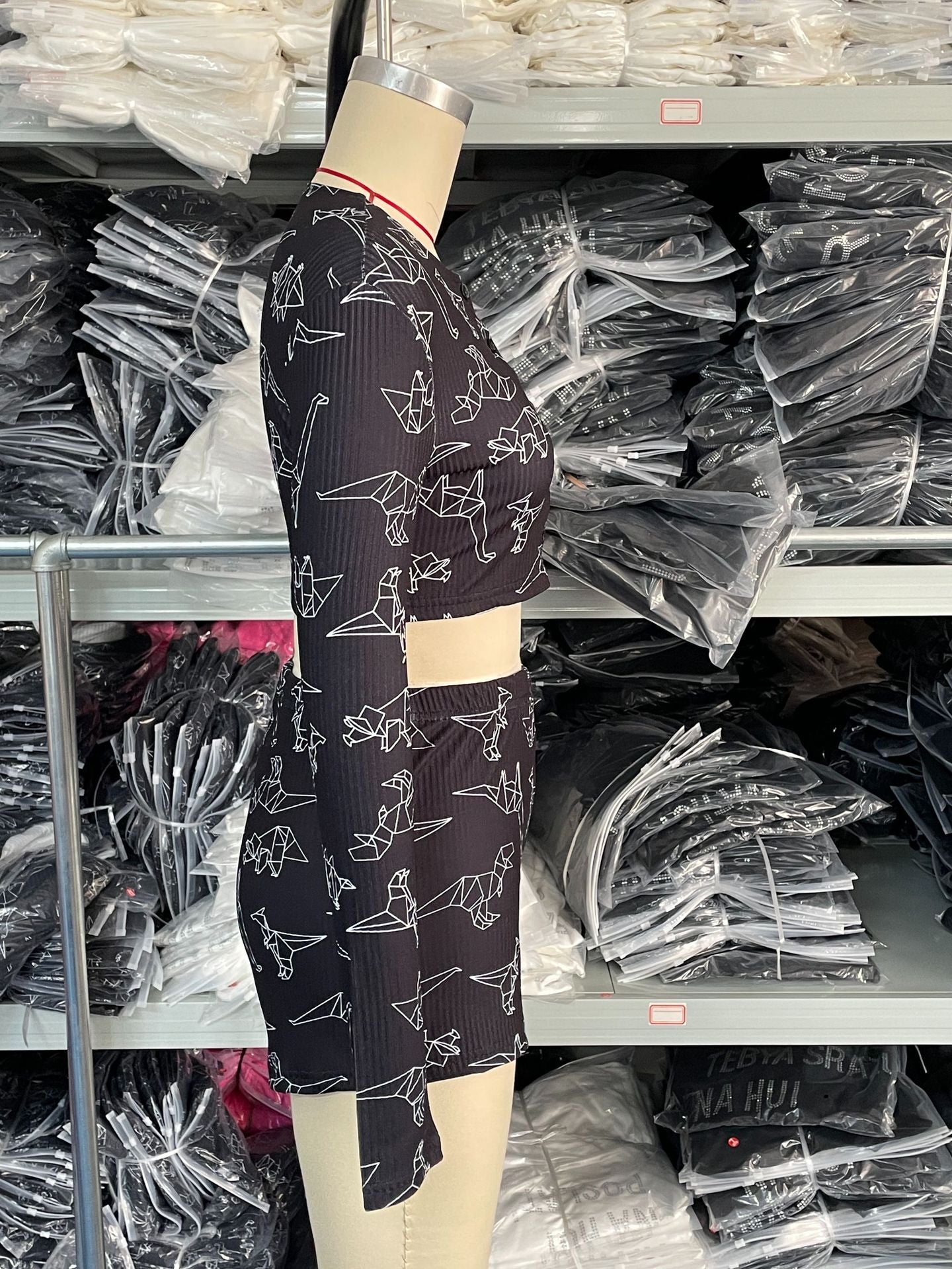 Women's Casual Summer Button Crop Long-Sleeved T-Shirt Tight Fitting Shorts Two Piece Set For Women 10