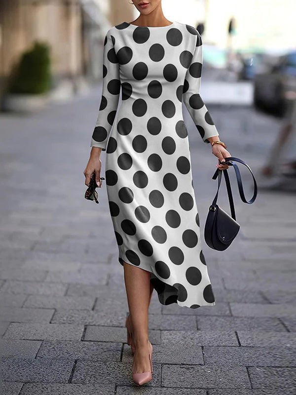 Autumn Street Trend Women's print Round Neck midi Dress 5