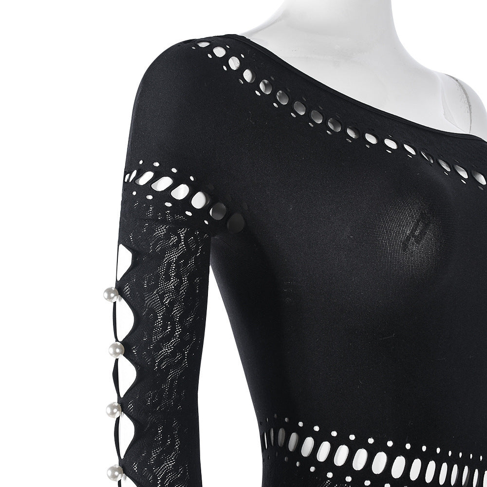 Sexy Hollow Seamless Knitting Jacquard One-Piece High Stretch Jumpsuit 8