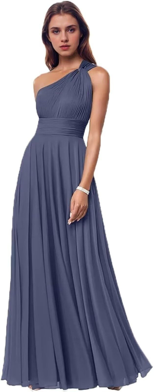 Evening Dress Long Slim Fit Bridesmaid Dress Wedding One-Shoulder Chiffon Ball Gown（Processing time need 3-6 days） 15