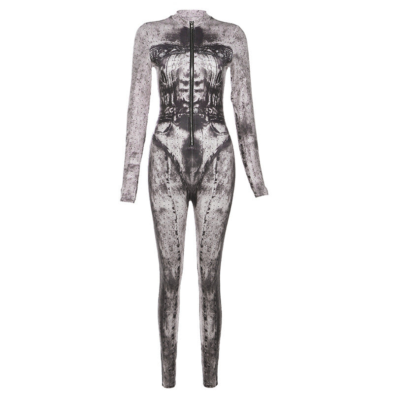 Autumn Women's Long Sleeve Digital Print Slim High Waist Sports Jumpsuit 7