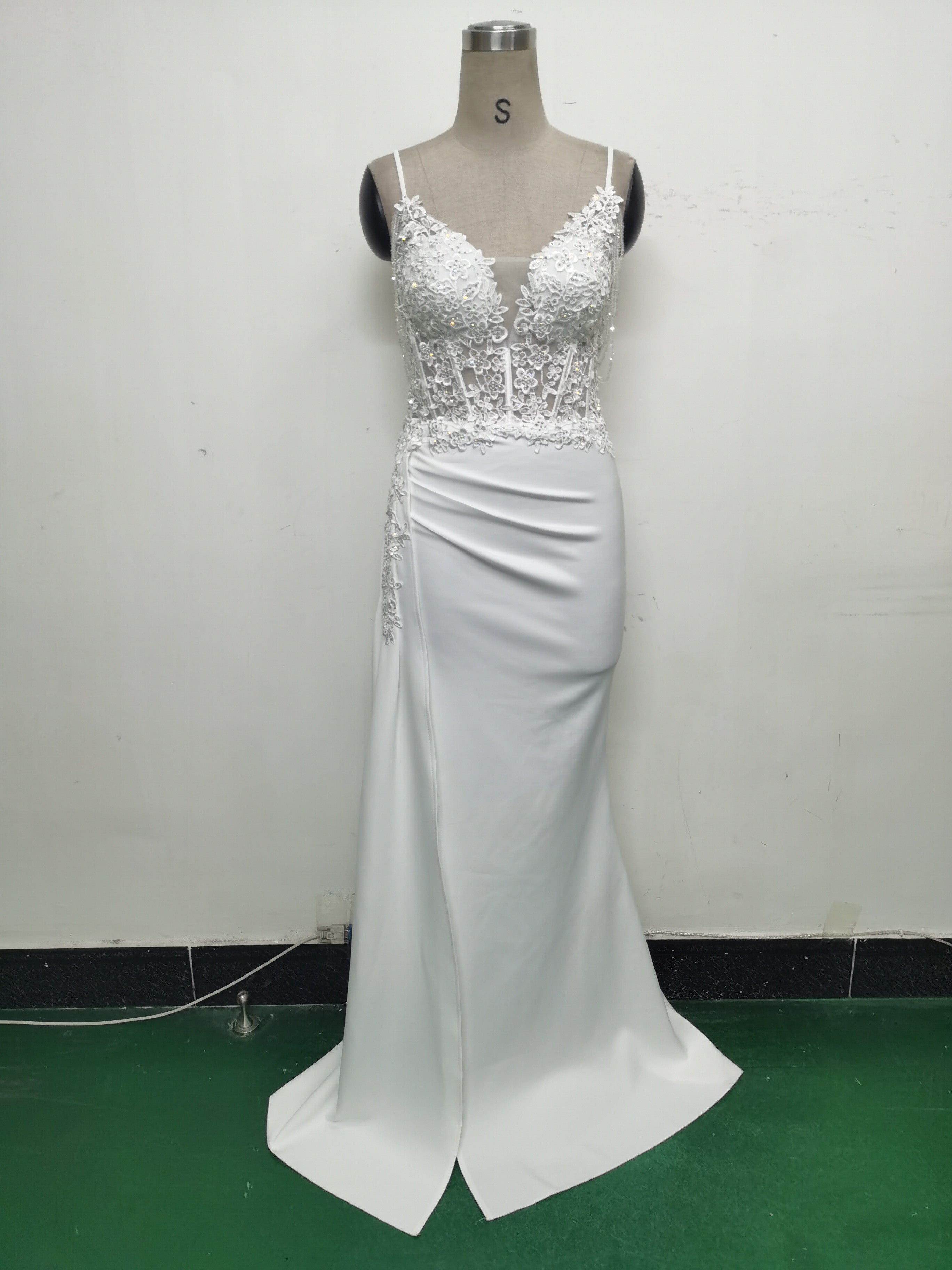 Women Beaded Flowered Fishbone Beaded Evening Dress 31