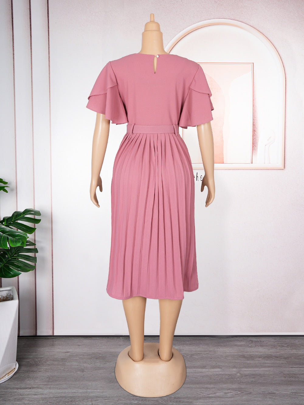 African Women's Printed Mother Of The Bride Dress Plus Size Pleated Dress With Belt 24