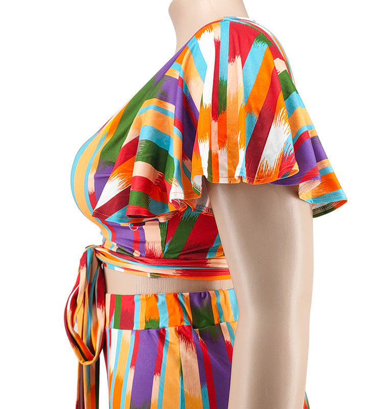 Plus Size Women's Spring Short Sleeve Top and Pants Set 16