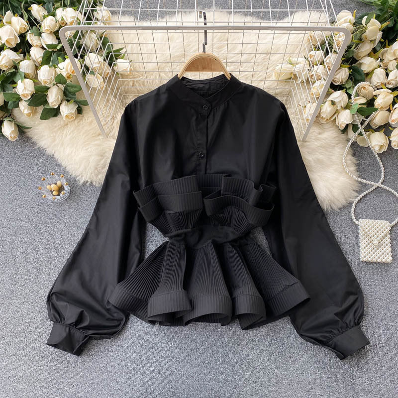 Long Sleeves Slim Waist Ruffled Blouse 9