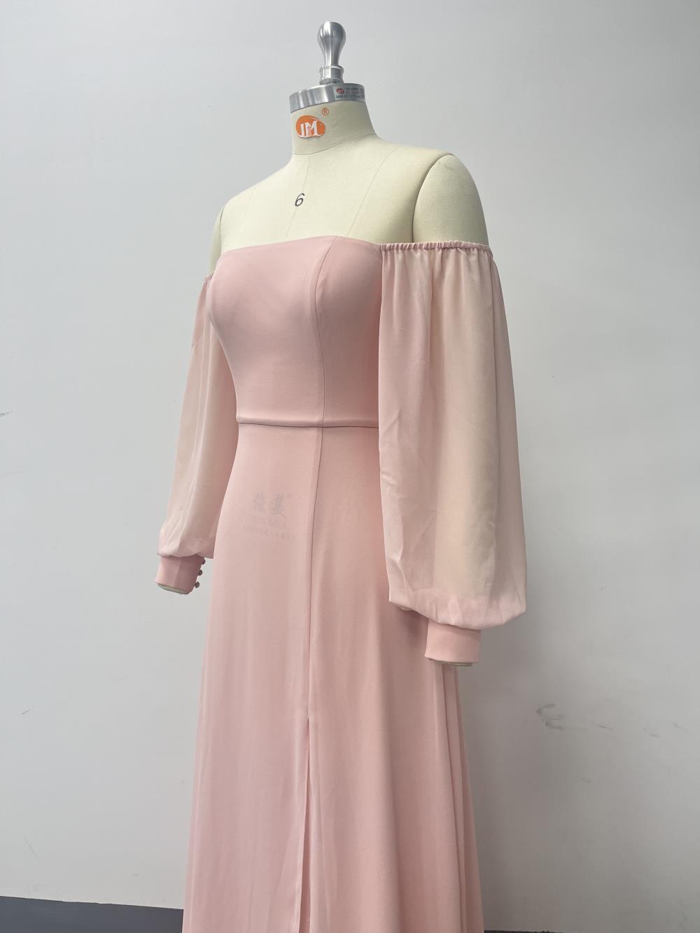 Women Elegant Strapless Long Sleeve Zip Slit Dress 8