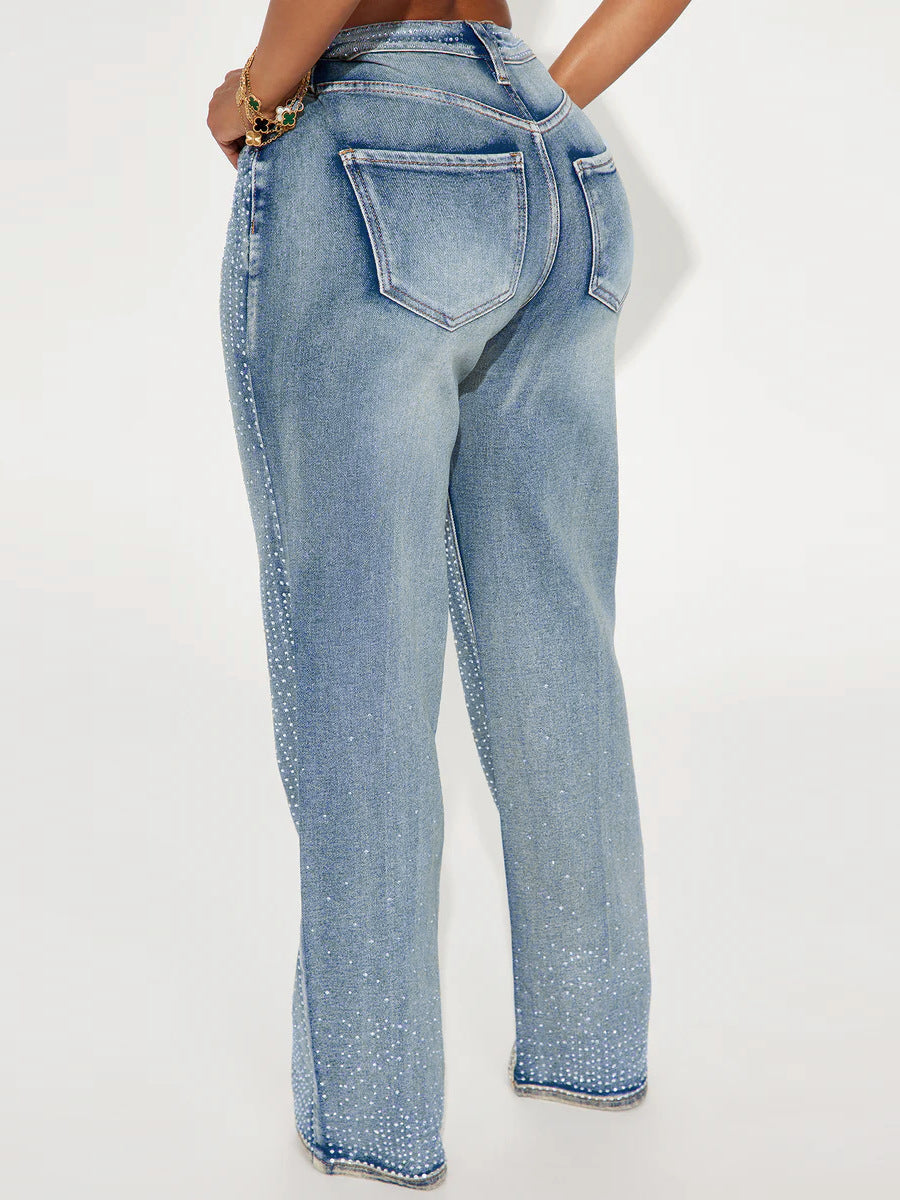Women Casual Beaded Denim Pants 4