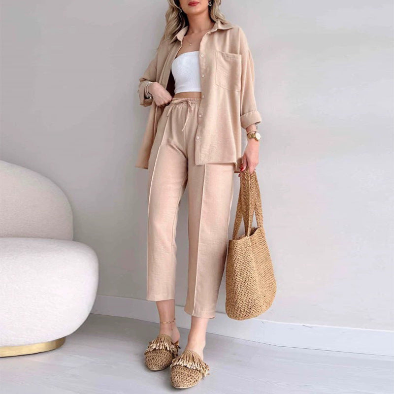 Plus Size Women's Fall Casual Loose Shirt Coat Cropped Sport Harem Pants Two-Piece Set