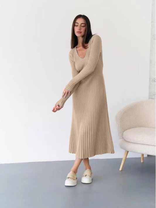 Women Bell Bottom Ribbed Knitting Dress 7