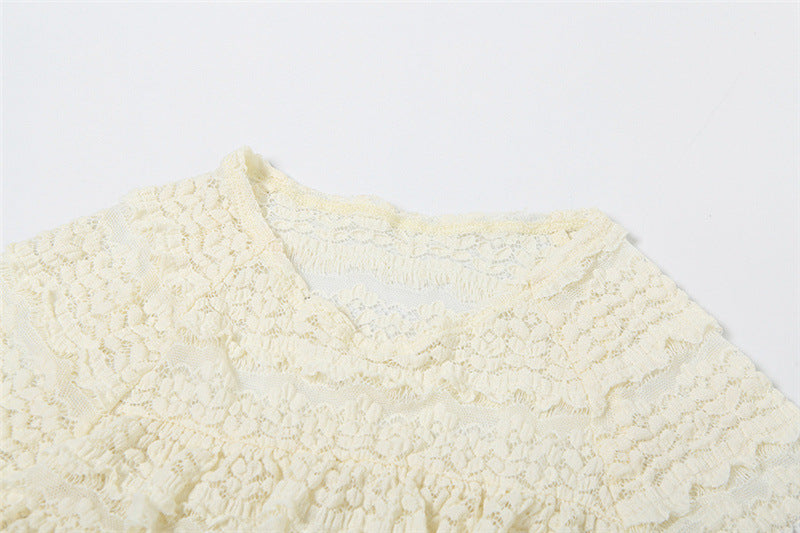 Summer Fashion Chic Sweet Solid Color Hollow Slim Pleated Two Piece Shorts Set For Women 14