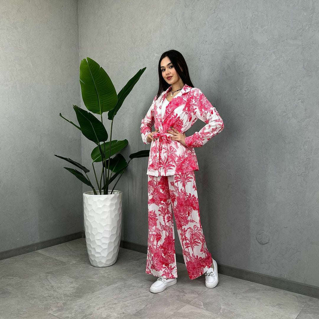 Women printed long-sleeved tie Top and Pant Casual two-piece set 4