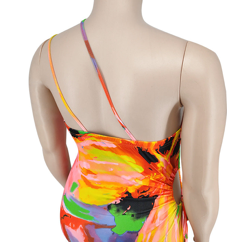 Plus Size Women's Summer Sexy Printed Strap Low Back Slim Dress 22