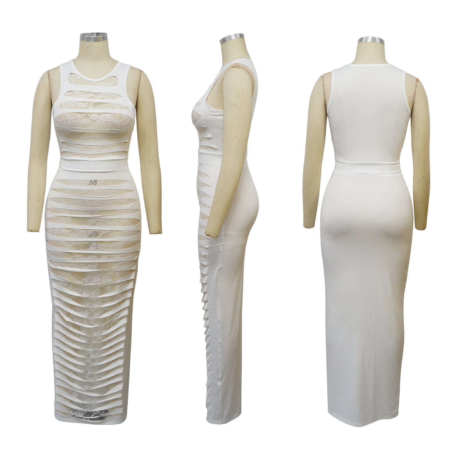 Fashion Women's Sexy Sleeveless Lace Patchwork Two Piece Skirt Set 14