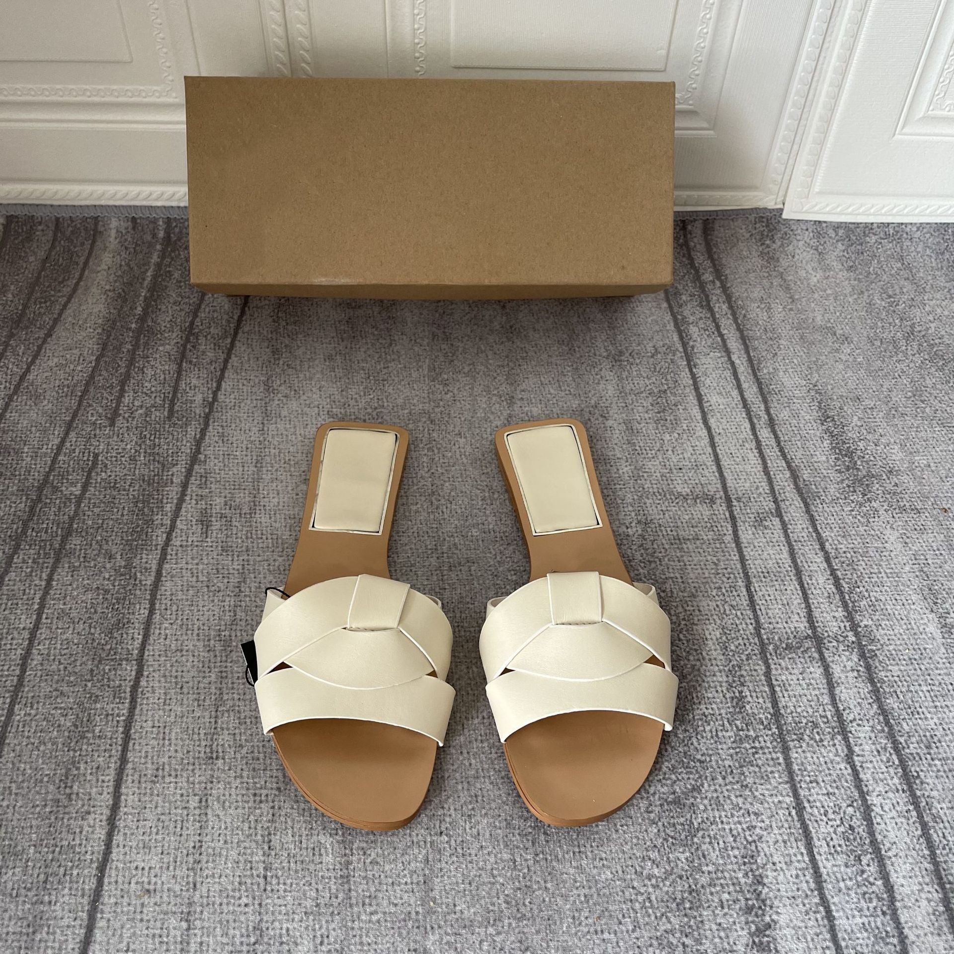 Black Flats Summer Square Toe Cross Casual Outdoor Wear Flat Sandals Women 5