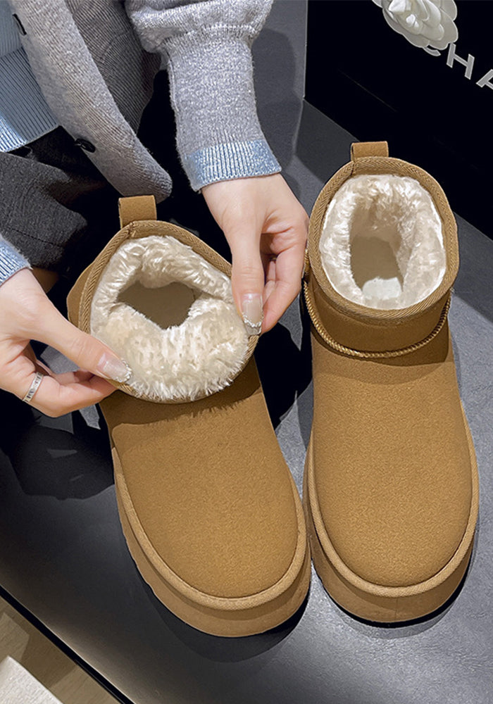 Autumn And Winter Suede Leather Thick Bottom Snow Boots Fleece Women's Casual Shoes