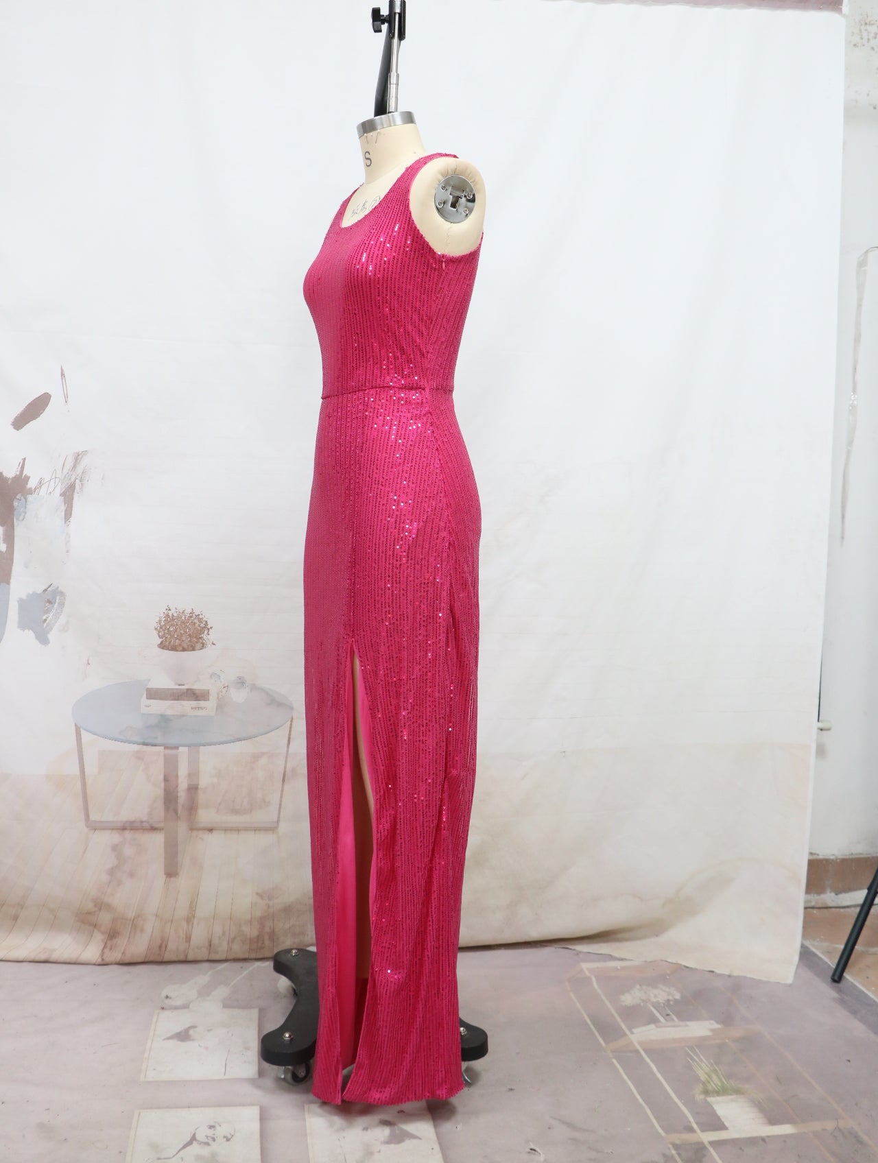 Women's Sexy Sequin Strap Slim Slit Formal Party Dress 8