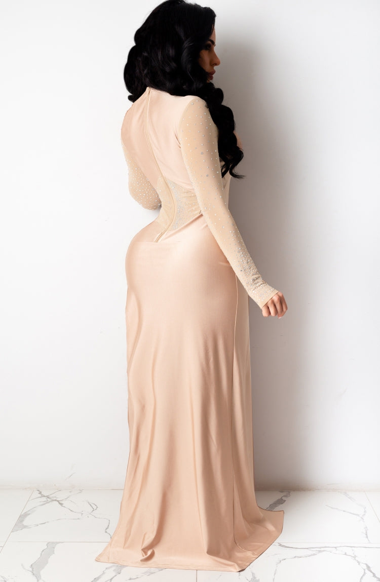 Autumn Formal Beige Beaded Sexy Patchwork Jumpsuit