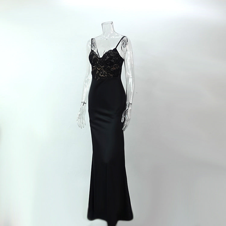 Women summer lace sexy suspender fishtail dress 8