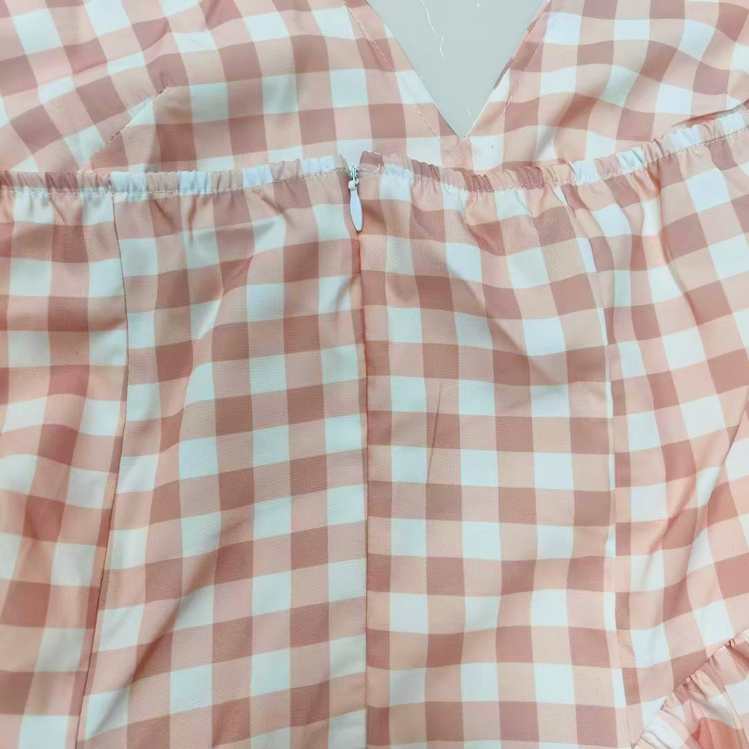 Women Spring Elegant Halter Neck V Neck Pleated French Dress 10