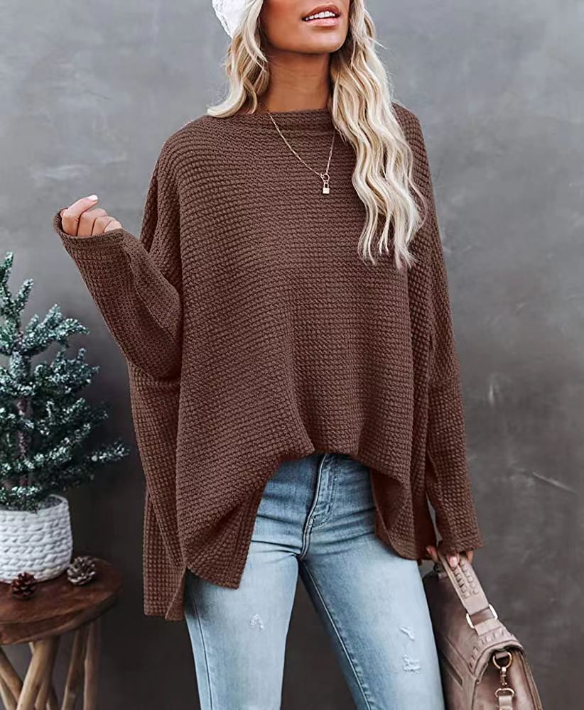 Women knitting waffle Slash Shoulder Top 20