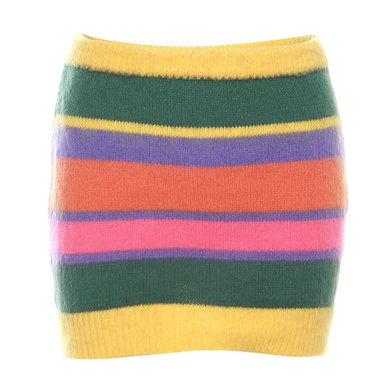 Autumn Women's Sexy Knitting Long-Sleeved Contrast Color Top High Waist Bodycon Skirt Suit For Women 9