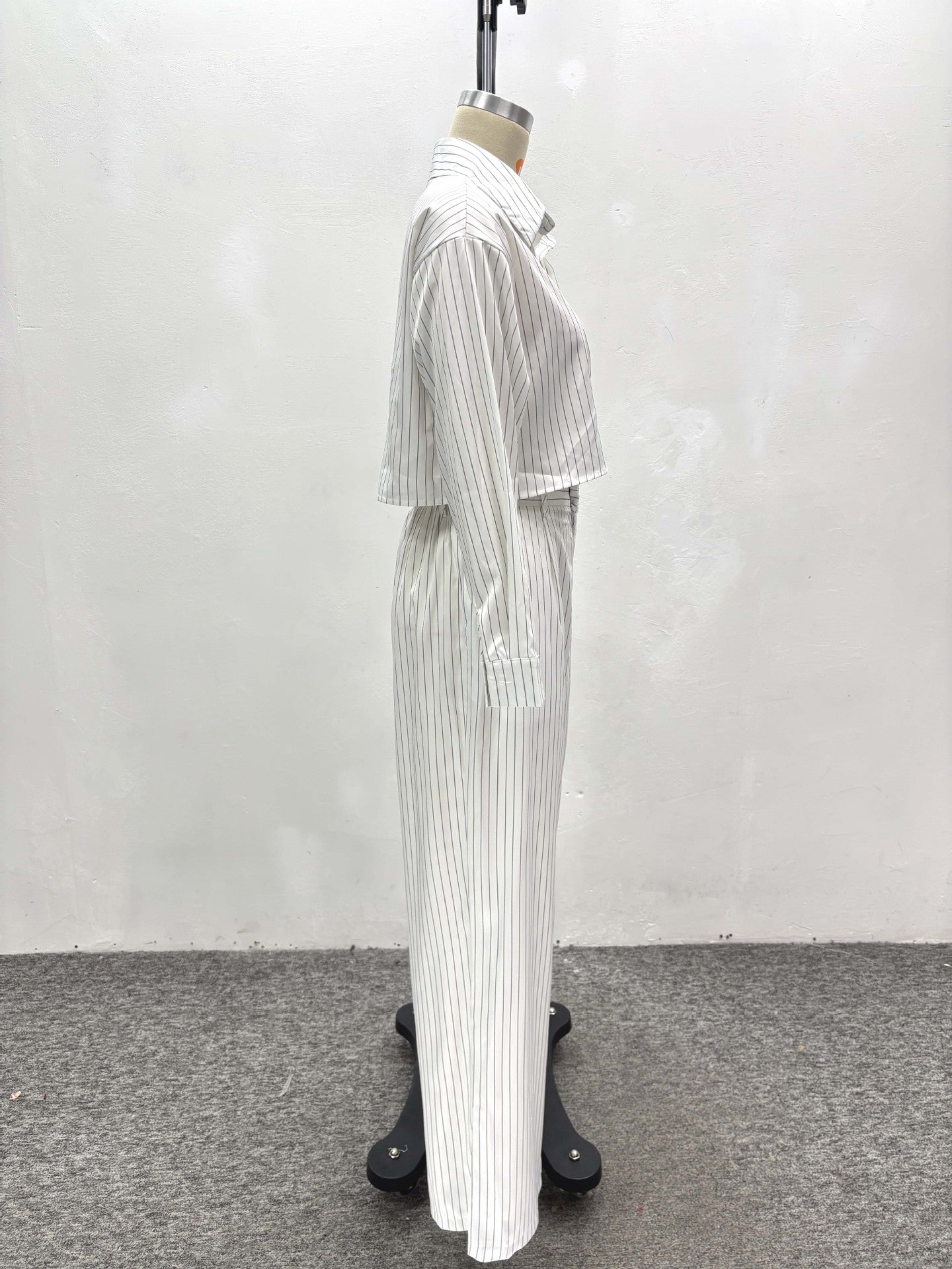 Plus Size Women African Stripe Turndown Collar Shirt Casual Wide Leg Pants Two Piece Set 7