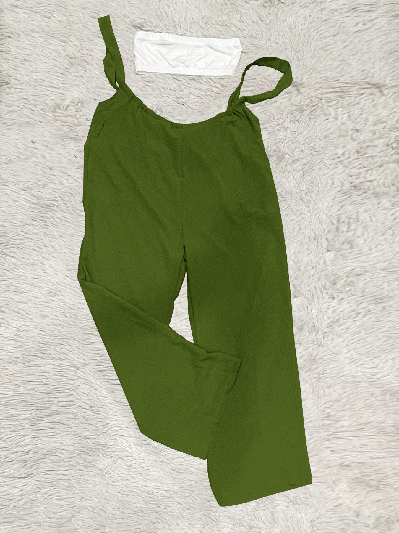 Drawstring Suspenders Wide Leg Trousers Strapless Crop Top Two-Piece Set 48