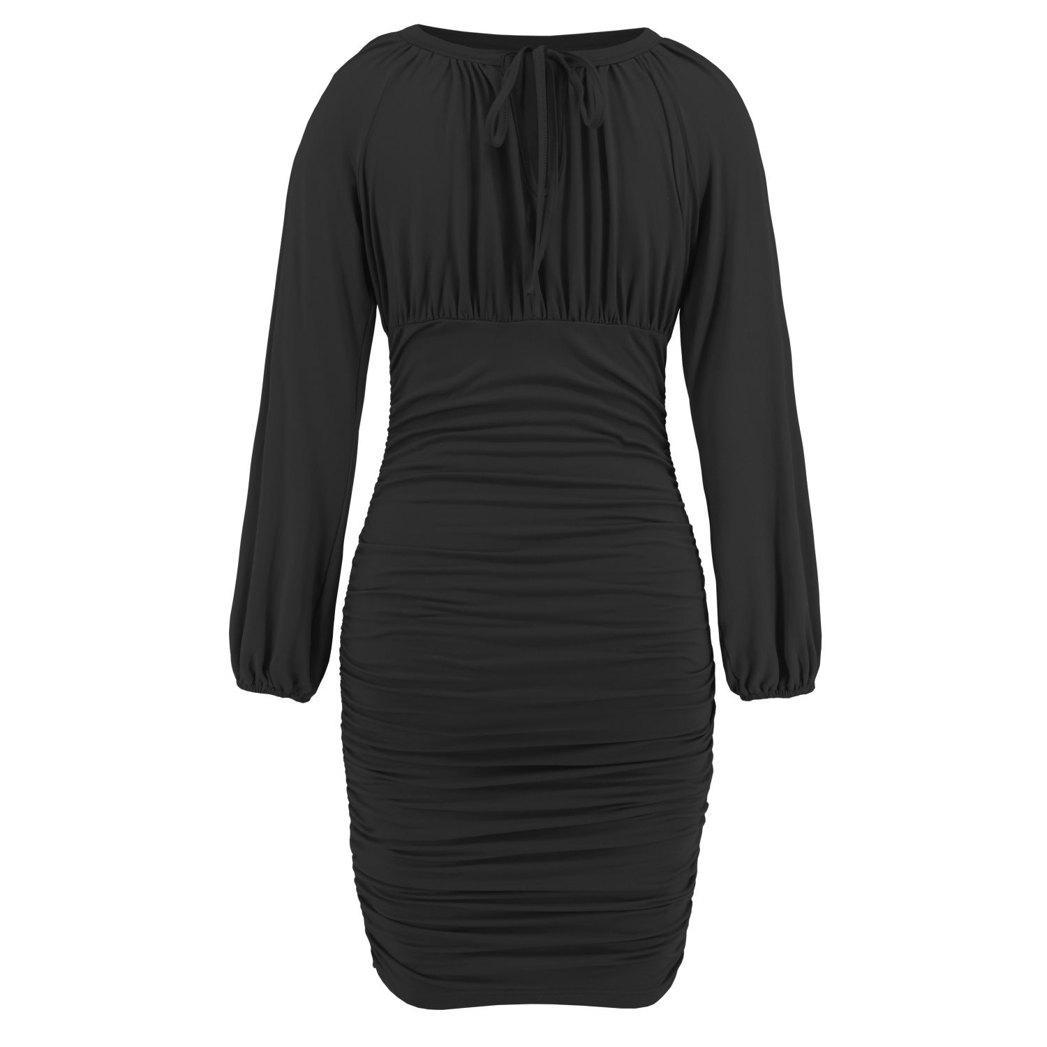 Women Sexy Lace-up Pleated Long Sleeve Dress 21
